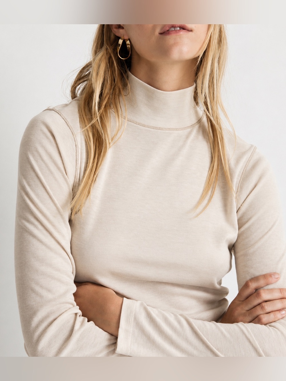 Madewell slightly sheer cream mock neck, XS